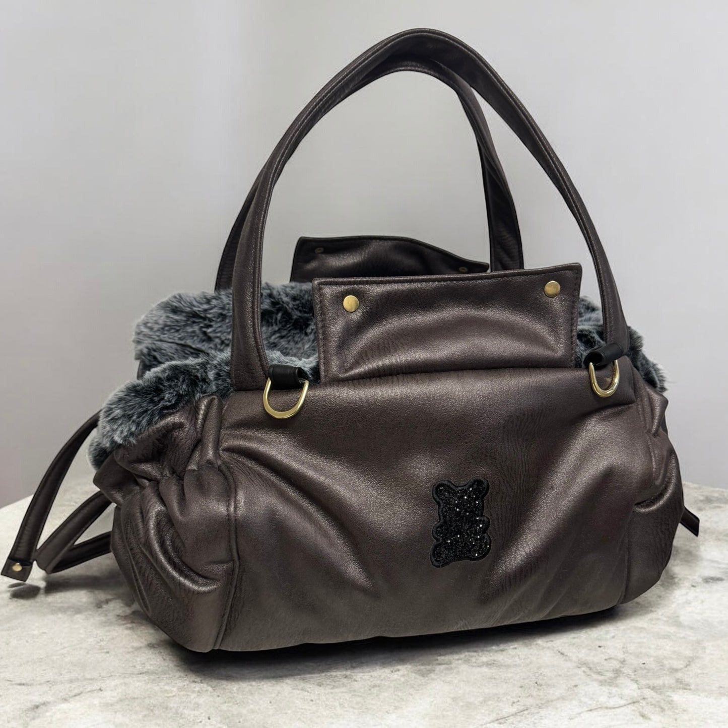Stella dog carrier bag in quilted beige velvet