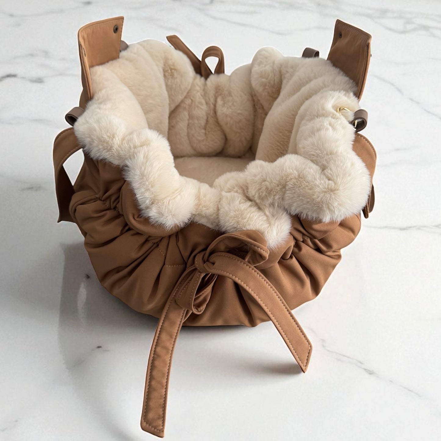 Stella dog carrier bag in quilted beige velvet