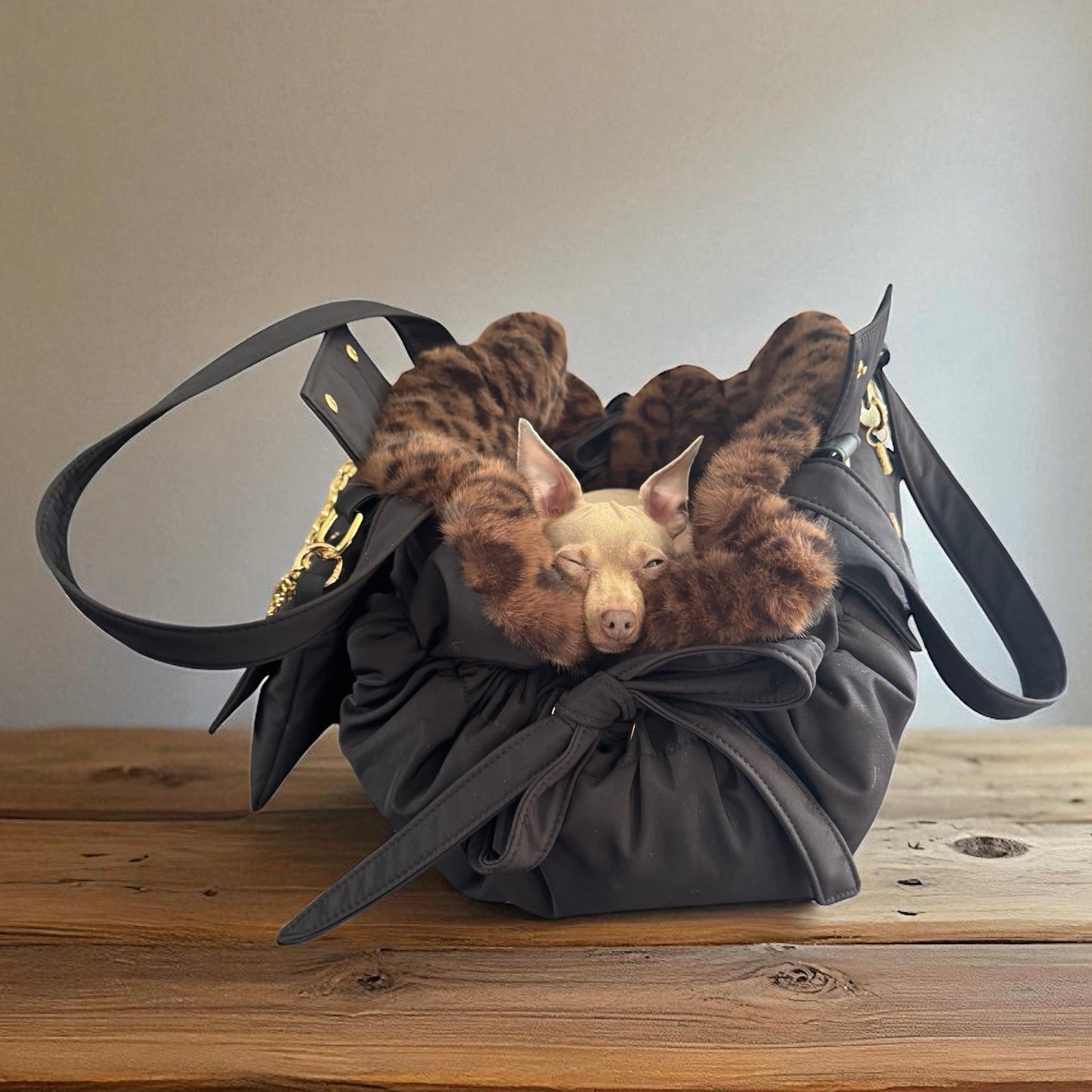 Stella dog carrier bag in quilted beige velvet