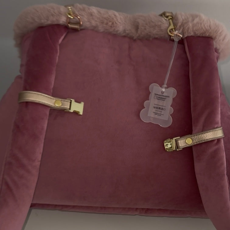 Sac de transport pour chien ventral en velours rose