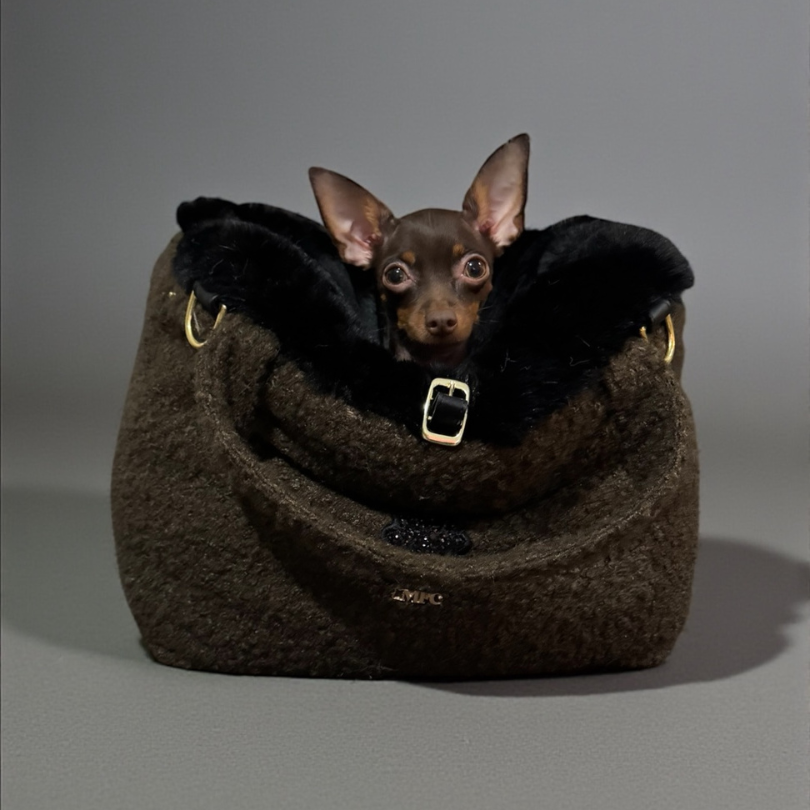 Sac de transport pour chien cabas en bouclettes et fausse fourrure