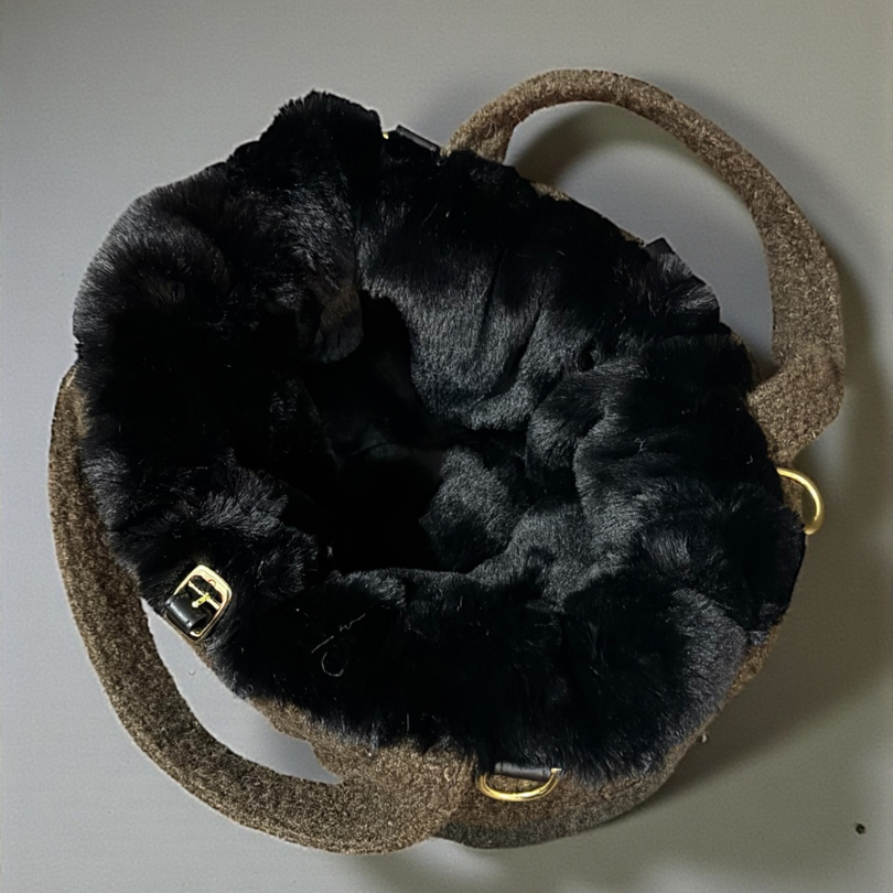 Sac de transport pour chien cabas en bouclettes et fausse fourrure