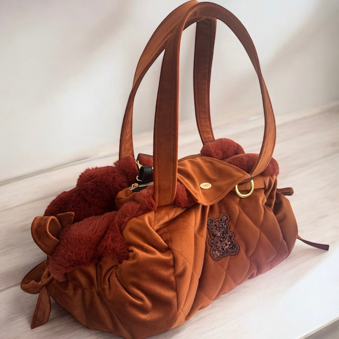 Edition limitée - Sac de transport pour chien Stella en velours terracotta