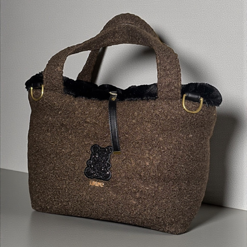 Sac de transport pour chien cabas en bouclettes et fausse fourrure