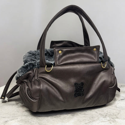 Stella dog carrier bag in quilted beige velvet