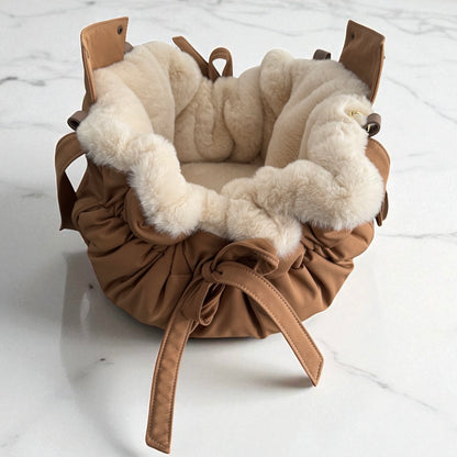 Stella dog carrier bag in quilted beige velvet