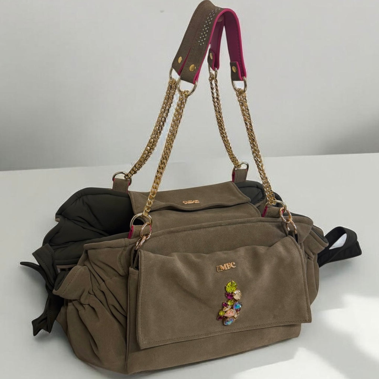 Sac de transport pour chien Stella en cuir nubuck kaki