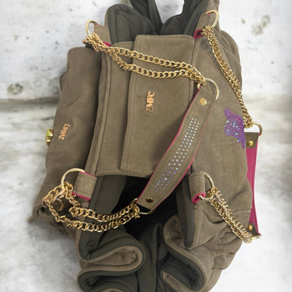 Sac de transport pour chien Stella en cuir nubuck kaki