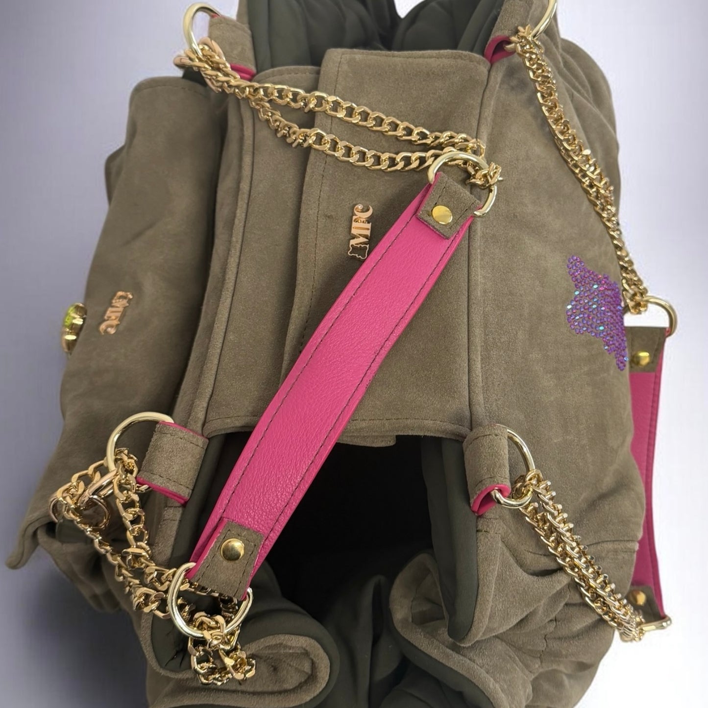 Sac de transport pour chien Stella en cuir nubuck kaki